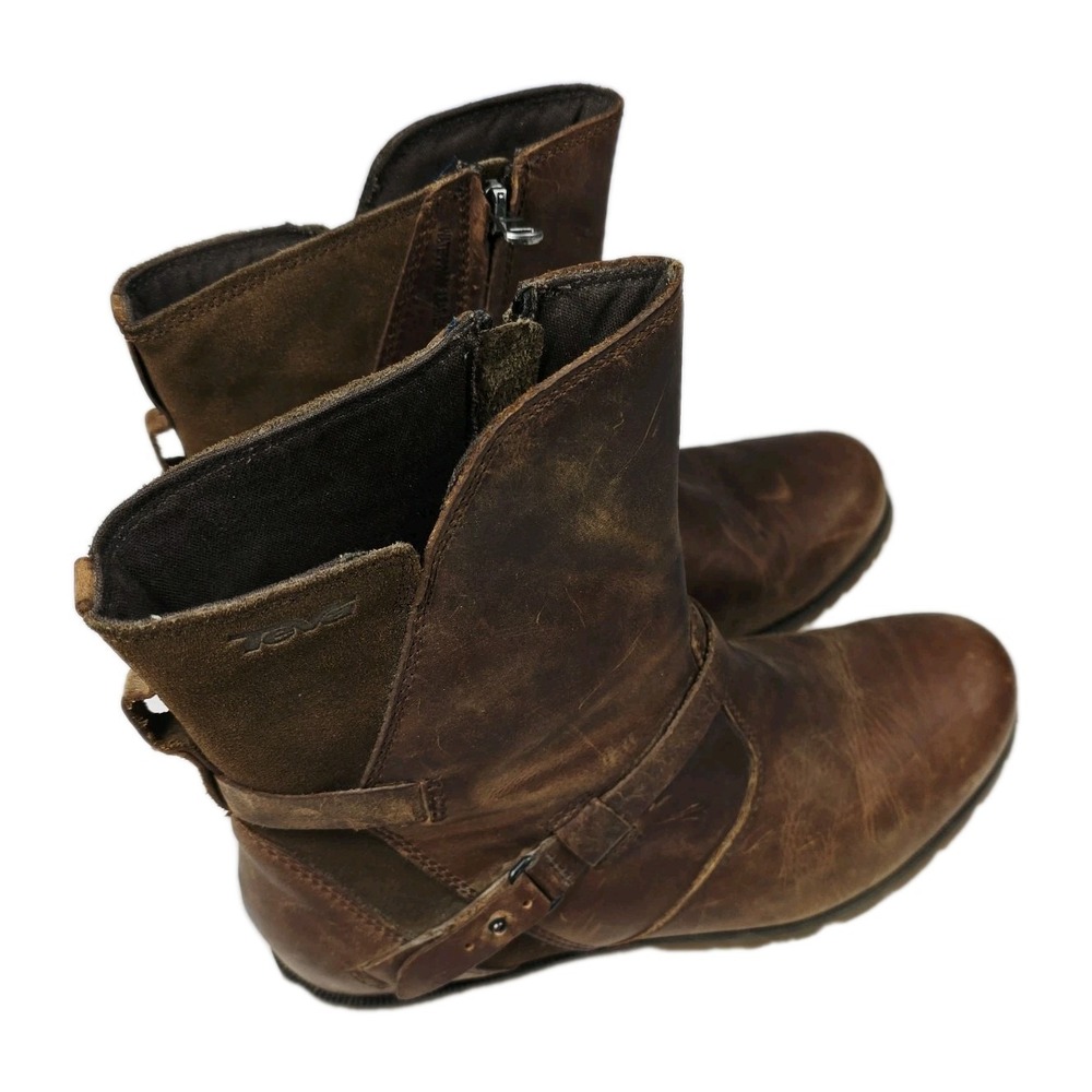 Teva De La Vina Low Bison Brown Ankle Side Zip Leather Boots Women's Size 10 US